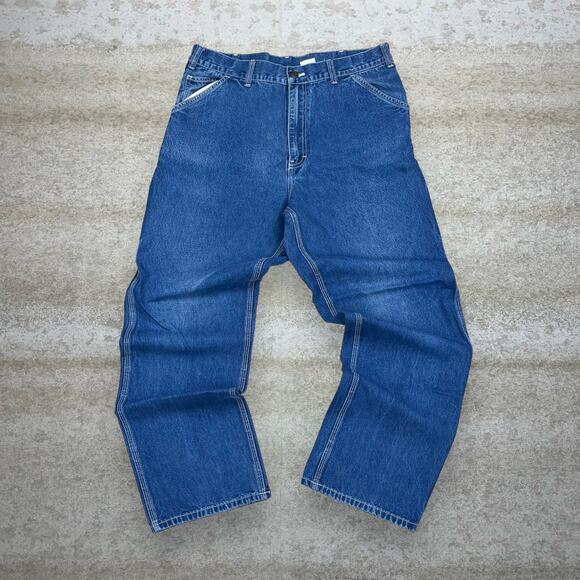 Vintage Berne Carpenter Jeans Medium Wash Work Wear Denim Baggy Bear Logo 90s - Picture 2 of 4